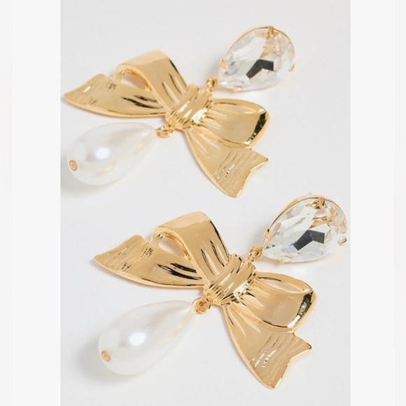 LELET NY Authentic Stella Gold Crystal & Teardrop Pearl Drop Clip Earrings NWT - Picture 6 of 7